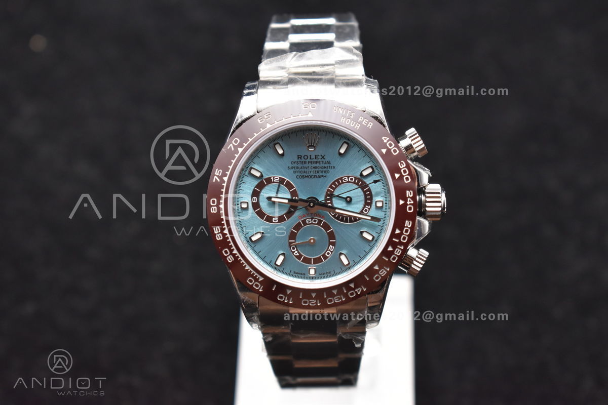 Daytona SS TWF Brown Ceramic Bezel Blue Dial on SS Bracelet A7750